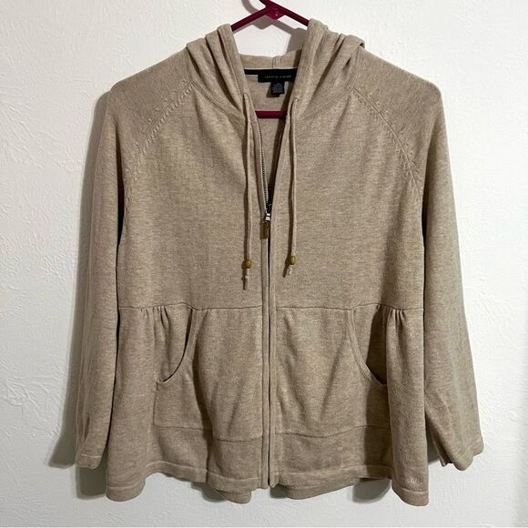 Tommy Hilfiger soft lightweight zip up Y2K hooded cropped sweater light taupe XL - Picture 1 of 7